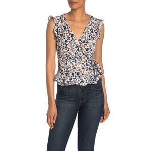 Harlowe & Graham Patterned Ruffle Wrap Blouse XL